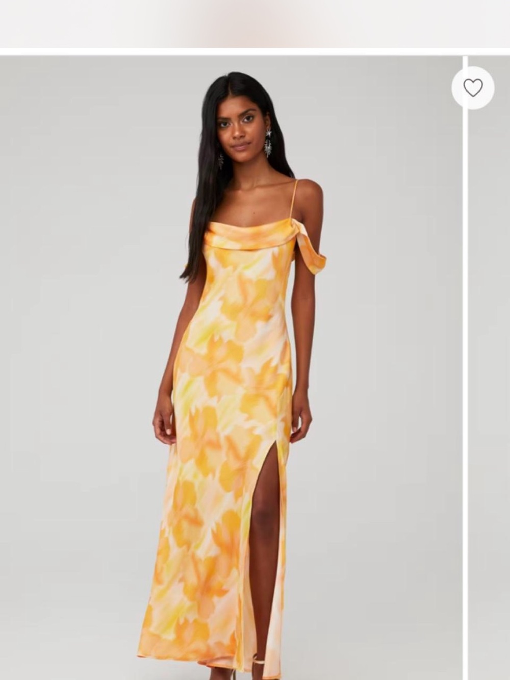 ASTR Yellow Floral Satin Slip Dress with Side Slit